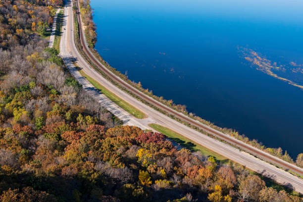 latsch state park and highway 61 along mississippi river stock photo