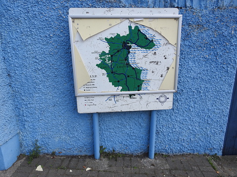 6th September 2021, County Louth, Ireland.  Visitor information and directional signage in Clogherhead Village.