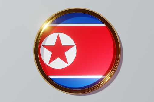 The national flag of North Korea in the form of a round window. Flag in the shape of a circle. Country icon.
