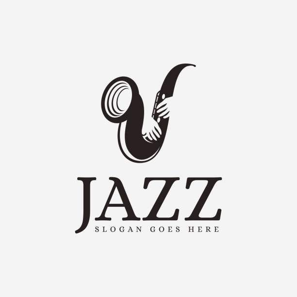 ręczna gra na saksofonie, szablon wektorowy ikony jazzu na białym tle, z negatywnym stylem projektowania przestrzeni - jazz trumpet nightclub entertainment club stock illustrations