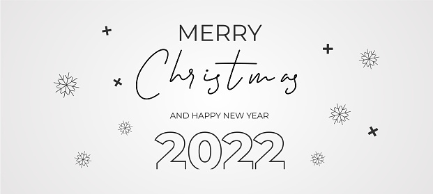 Merry Christmas and Happy New Year handwritten text. Merry Christmas hand drawn black text for greeting card, banner, postcard and festive background