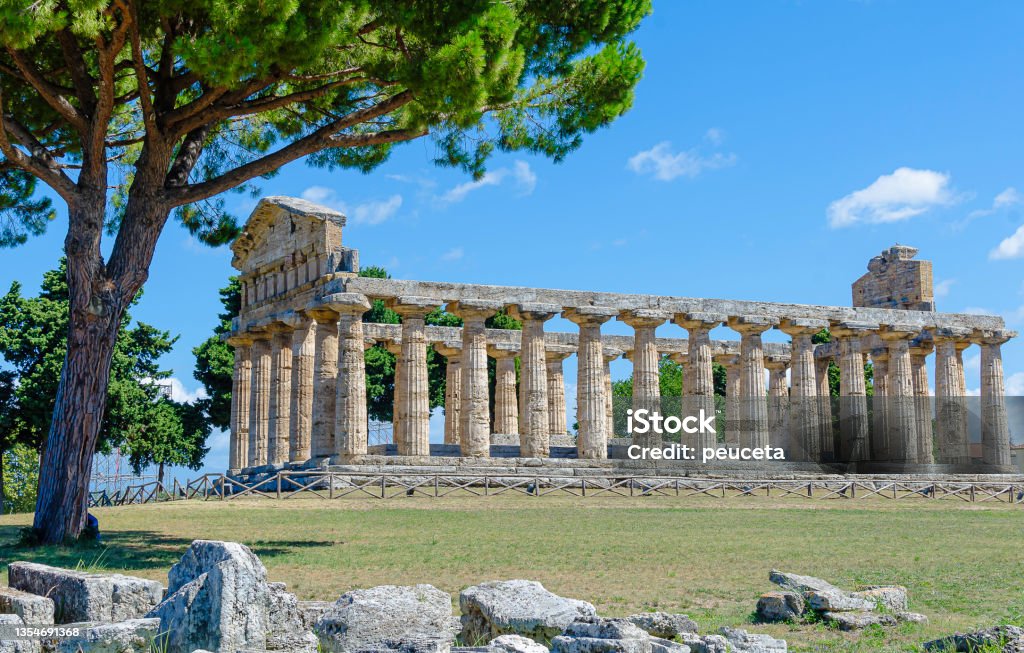 Italy : View of the Temple of Poseidon or Neptune,in Paestum Pompeii Stock Photo