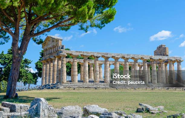 Italy View Of The Temple Of Poseidon Or Neptunein Paestum Stock Photo - Download Image Now