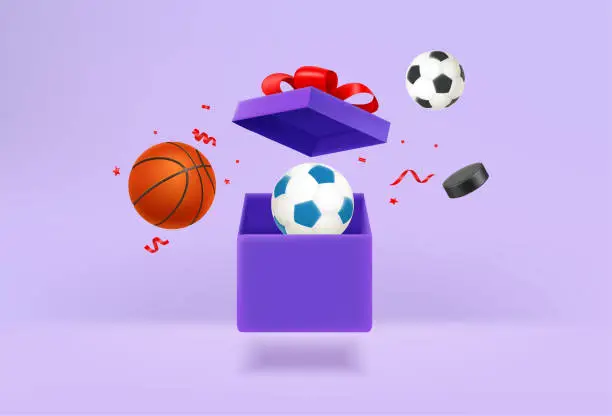 Vector illustration of Sport inventory flying from opened box