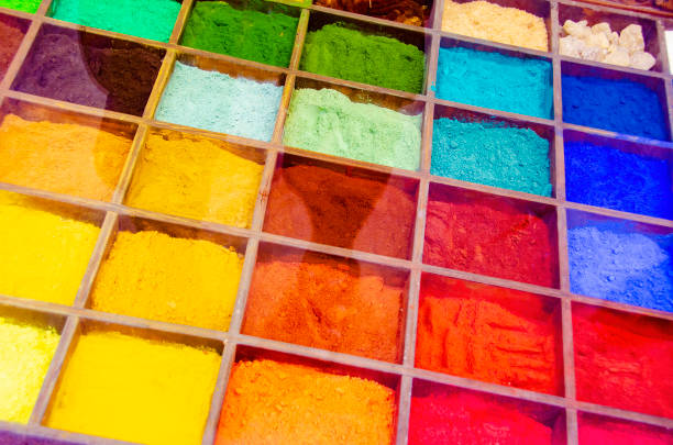 Colorful paint pigments on the market in Venice, Italy stock photo