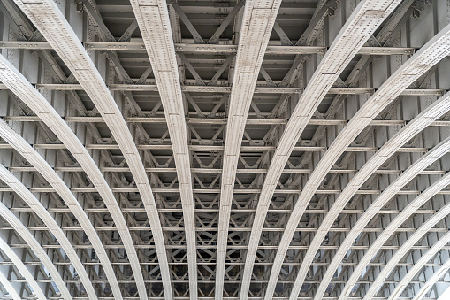 Steel framework under a bridge in London the UK.
