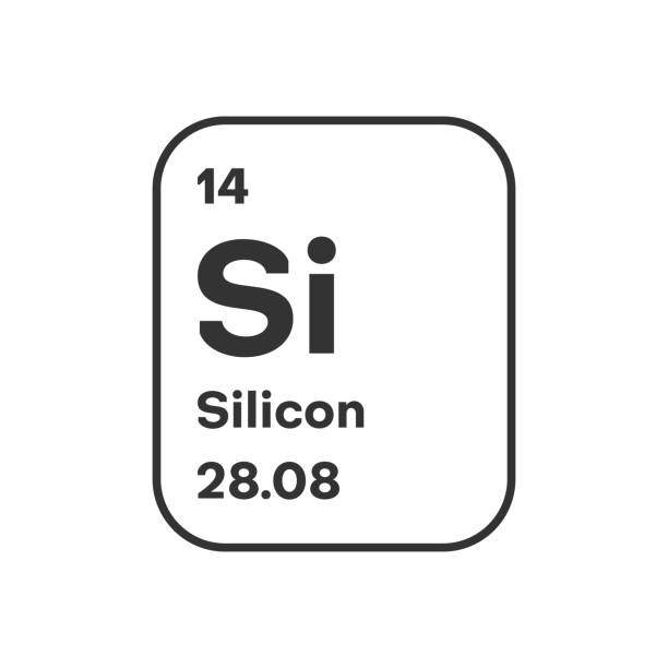 krzemowy pierwiastek chemiczny z pierwszą energią jonizacji, masą atomową i wartościami elektroujemności, prosta czarna ikona - ionization stock illustrations