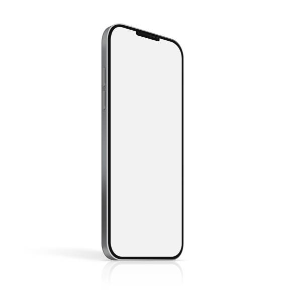 istock 3D illustration Realistic perspective black smartphone mockup on white background 1354701670