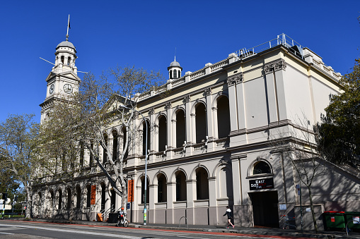 Sydney, Australia - September 7, 2019: The 19th-century Paddington Town Hall, a former town hall that now houses a library and radio studios and serves as an events venue.