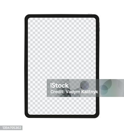 istock Realistic black Tablet on white background. Front transparent Display View. High Detailed Device Mockup. Separate Groups and Layers. Easily Editable 1354705302