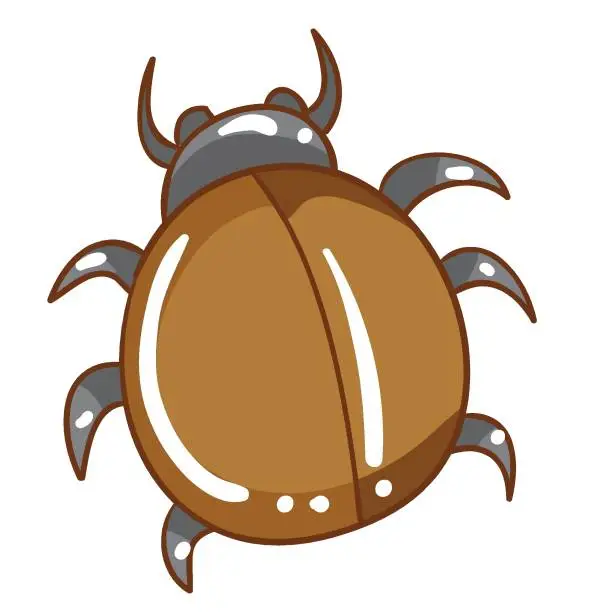 Vector illustration of brown beetle with black paws, cartoon illustration, isolated object on white background, vector,