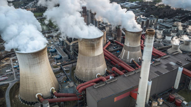 istock Power Station Chimneys - Aerial View 1354710896