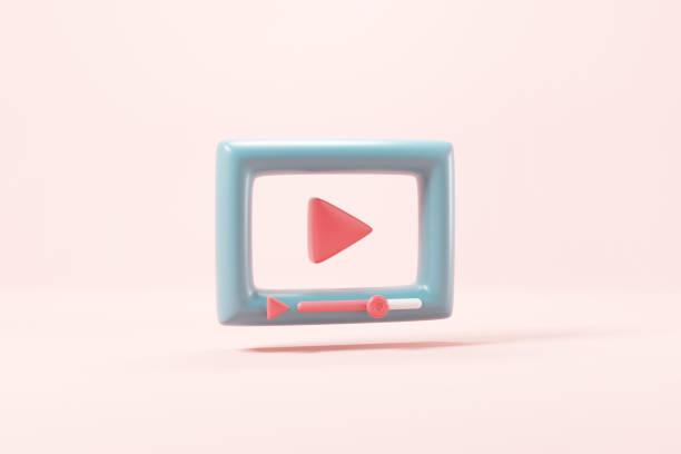 Social media, Minimal video media player Interface on pink background, 3d render.