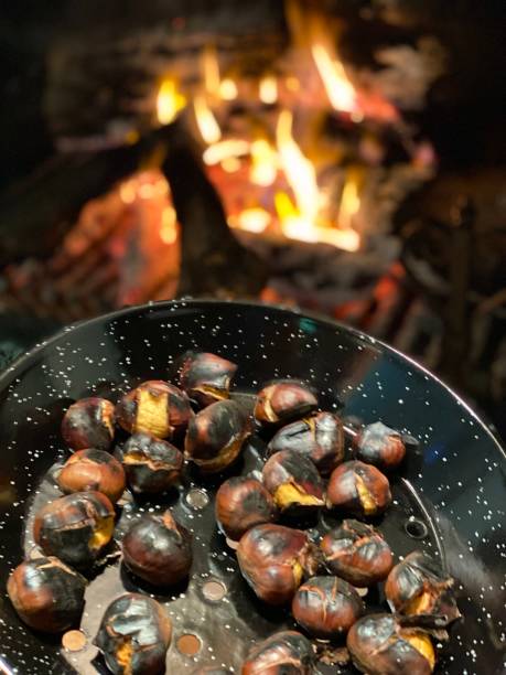 castaña - chestnut roasted heat roasted chestnut fotografías e imágenes de stock