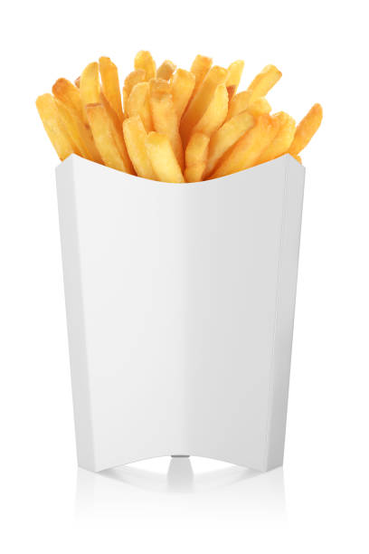 istock French fries in a white paper box isolated on white. 3d rendering. 1354715954