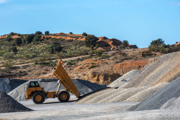 Unloading the stone. Construction of roads.
