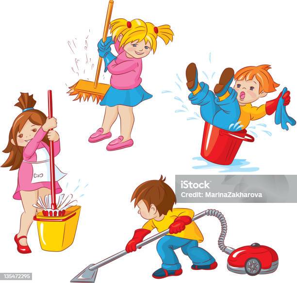 Cleaning Stock Illustration - Download Image Now - Boys, Bucket, Cartoon