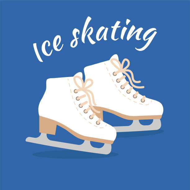 illustrazioni stock, clip art, cartoni animati e icone di tendenza di pattini da figura sul ghiaccio. illustrazione vettoriale invernale su sfondo blu. - ice skates