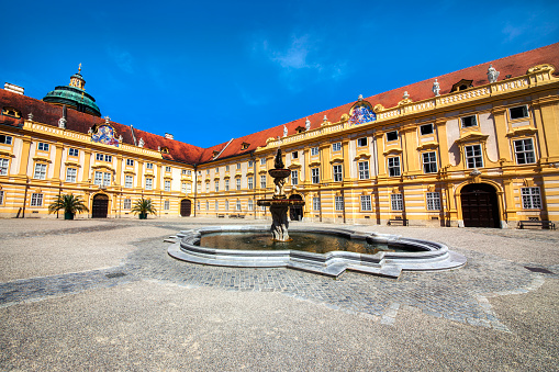 Fountain in the Famous Baroque Benedictine Monastery Called Melk Abbey, in Melk, Austria