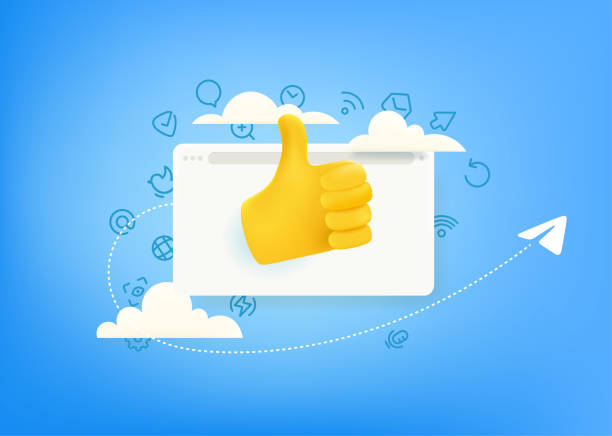 Thumbs up reaction. Social media concept with cute 3d style and doodle vector elements Thumbs up reaction. Social media concept with cute 3d style and doodle vector elements thumbs up 3d stock illustrations