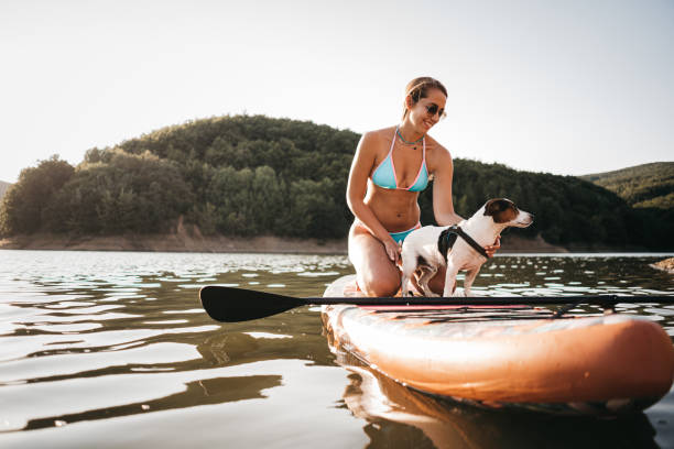 istock Paddleboarding Woman With Dog 1354725067