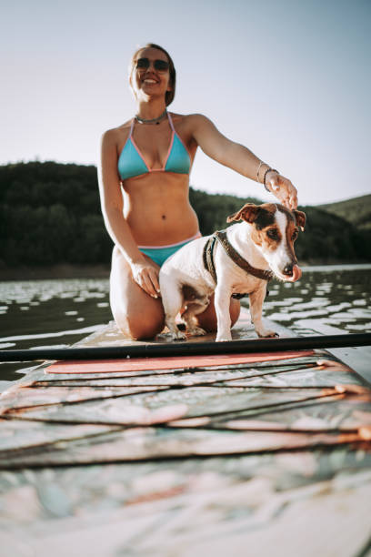istock Paddleboarding Woman With Dog 1354725117