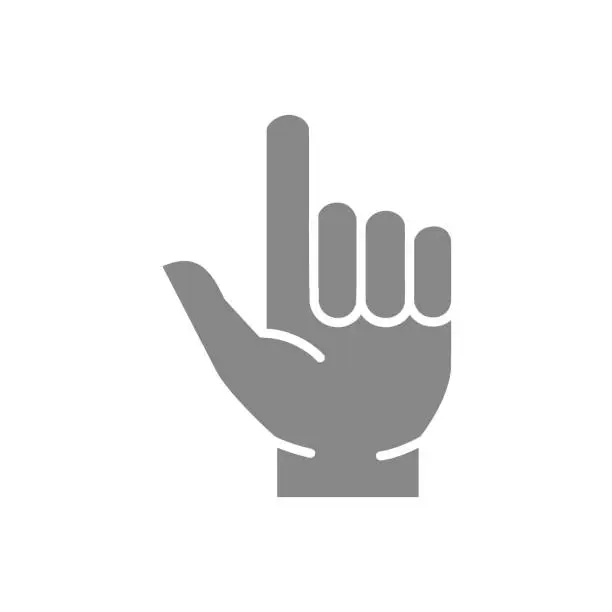 Vector illustration of Two fingers up gray icon. Pointing direction, gun hand gestures symbol