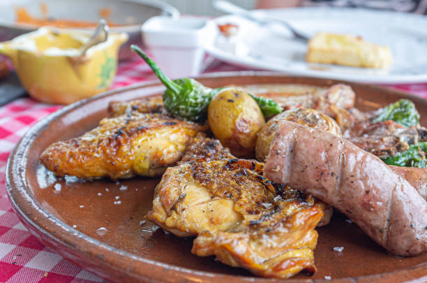 istock Grilled dish, barbecued chicken with garnish 1354729378