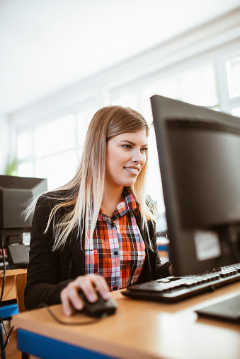 Computing Lab Female Student Young Female Student Attending A Class At Computer Lab Stock Photo ...