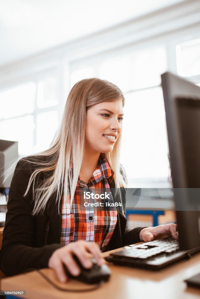 Computing Lab Female Student Young Female Student Attending A Class At Computer Lab Stock Photo ...