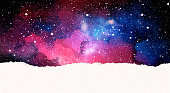 istock Watercolor galaxy background with stars. Vector cosmic layout with copy space for text 1354733241