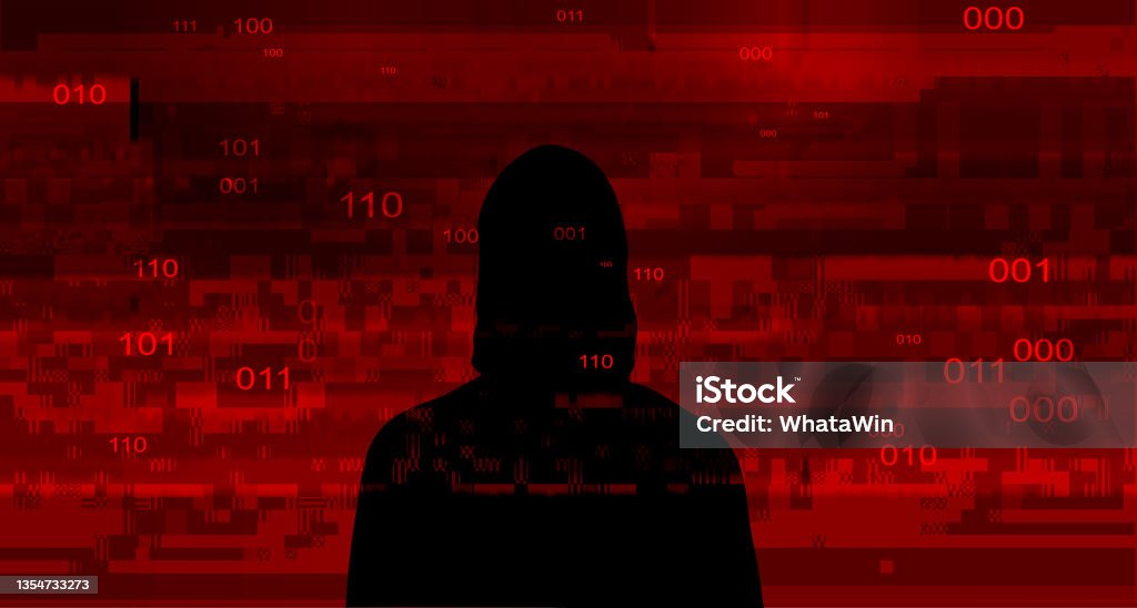 Computer Hacker On Abstract Binary Code Background Hacking Concept ...