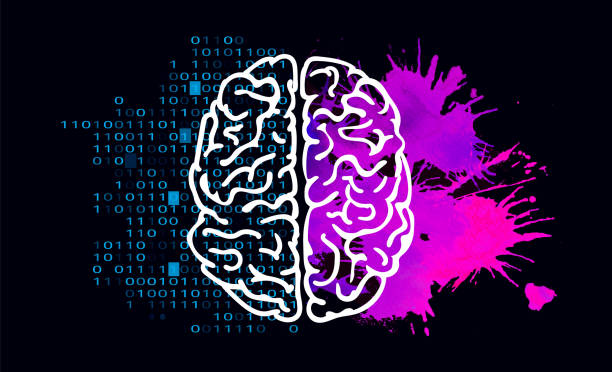 istock Left and right hemisphere of human brain watercolor illustration on black background 1354733290