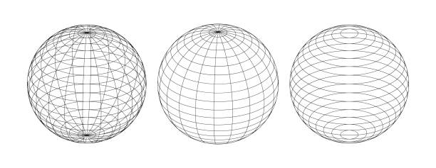 illustrazioni stock, clip art, cartoni animati e icone di tendenza di set di sfere vettoriali 3d da diversi lati. linee orizzontali e verticali, latitudine e longitudine - latitudine