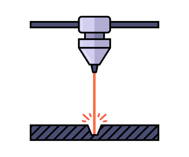 grawerowanie laserowe metalu. cięcie metalu - frezowanie obróbka skrawaniem stock illustrations