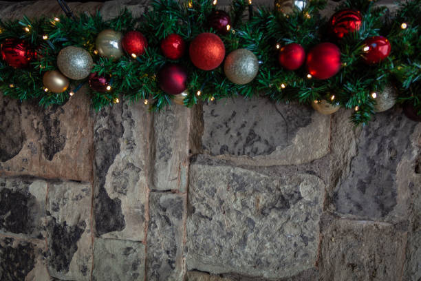 istock Christmas themed stone and decoration background 1354736166