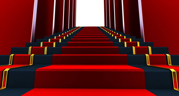 istock Red carpet on the stairs, 3D render, The path to glory, Stairway to the glory 1354742568