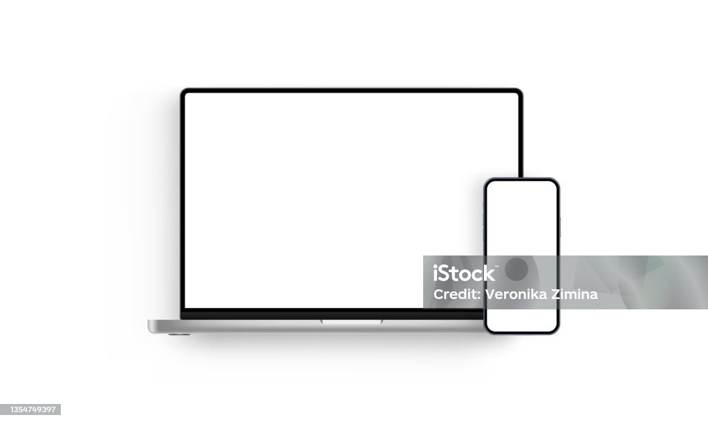 Laptop and Mobile Phone with Blank Screens Laptop and Mobile Phone with Blank Screens, Isolated on White Background. Vector Illustration Laptop stock vector