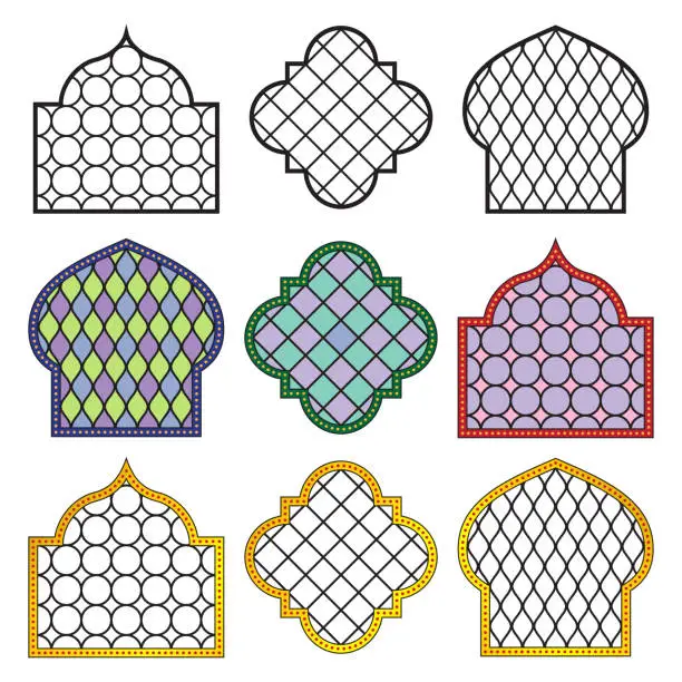 Vector illustration of Oriental style windows in different variations