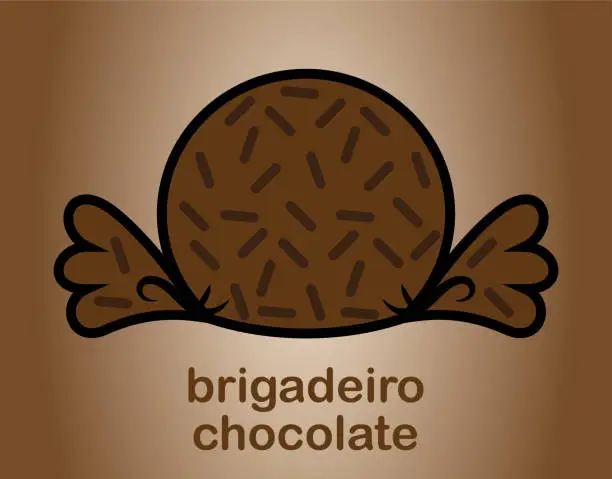 Vector illustration of Brigadeiro chocolate bonbon candy in wrap package