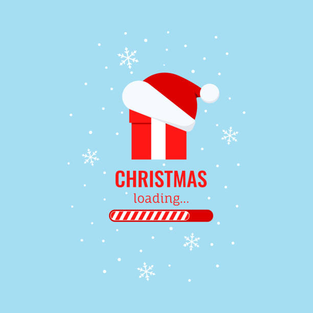 weihnachts-countdown-bar mit rotem geschenk und weihnachtsmannmütze. - einladungskarte grafiken stock-grafiken, -clipart, -cartoons und -symbole