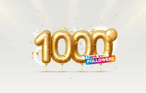 Vector illustration of Thank you followers peoples, 1k online social group, happy banner celebrate, Vector