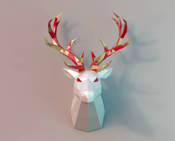 istock beautiful low poly deer trophy in full face, gray background, 3d render 1354760347