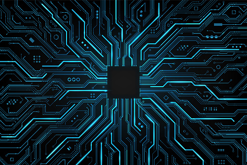 Abstract Technology Circuit board background. Futuristic chip processor code on blue technology background, vector illustration eps10
