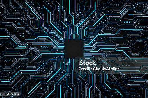istock Abstract Technology Circuit board background. Futuristic chip processor code on blue technology background, vector illustration 1354760412