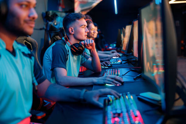 istock Professional player playing important match in cyber club 1354761916