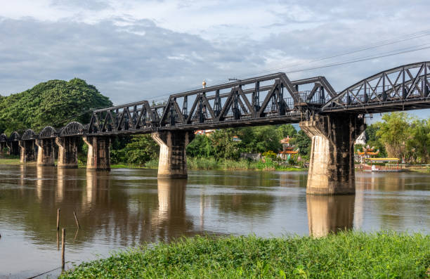 Bridge over the River Kwai in Thailand stock photo