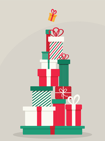 A stack of colorful presents in the shape of a Christmas tree. EPS10 vector illustration, global colors, easy to modify.