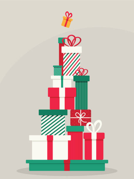 Christmas gifts A stack of colorful presents in the shape of a Christmas tree. EPS10 vector illustration, global colors, easy to modify. stacked presents stock illustrations