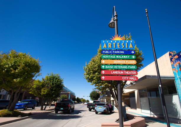 Artesia, NM: Downtown Signs on Artesia's Main Drag stock photo